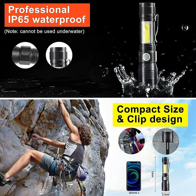 7 Modes Waterproof Rechargeable UV Light Flashlight Torch for Camping - Magdasmall