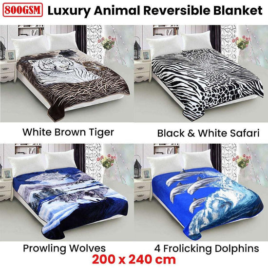 800GSM Luxury Reversible Animal Mink Blanket Queen 200 x 240 cm Frolicking Dolphins - Magdasmall