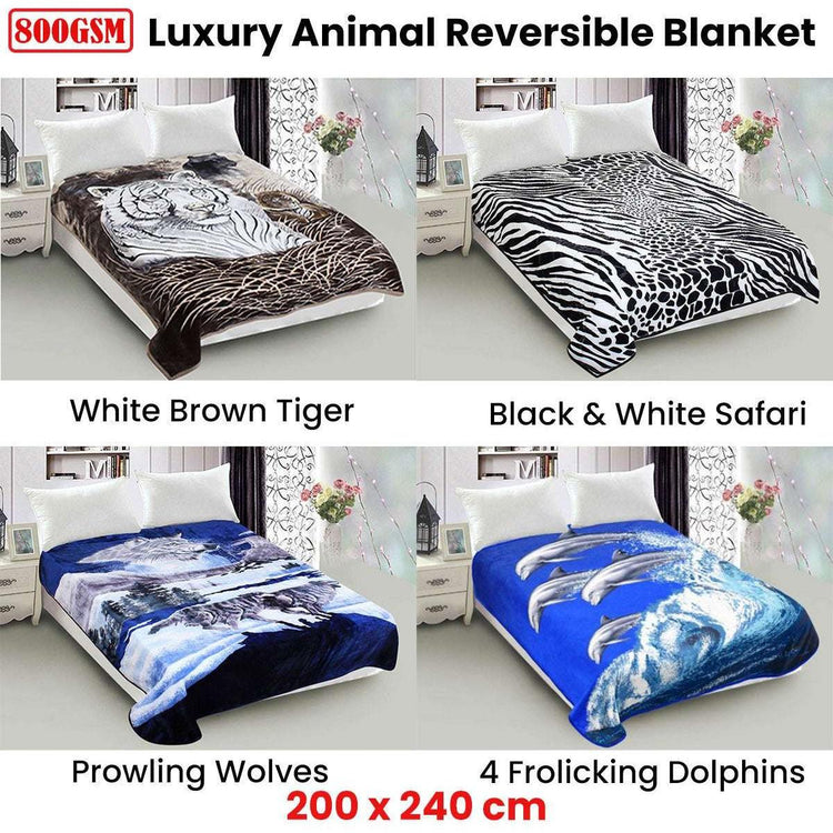 800GSM Luxury Reversible Animal Mink Blanket Queen 200 x 240 cm Frolicking Dolphins - Magdasmall