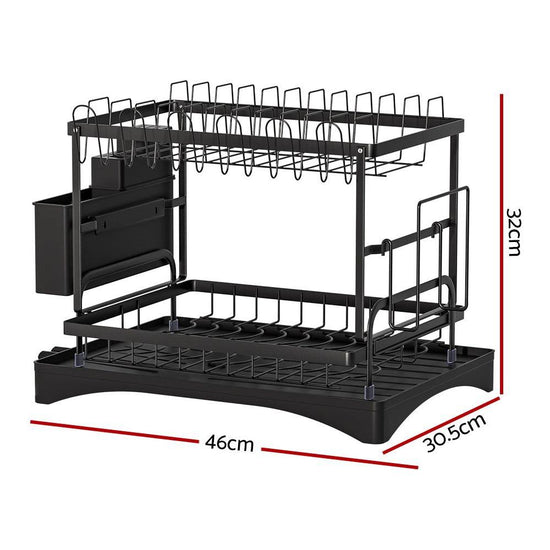 Cefito Dish Rack Expandable Drying Drainer Cutlery Holder Tray Kitchen 2 Tiers