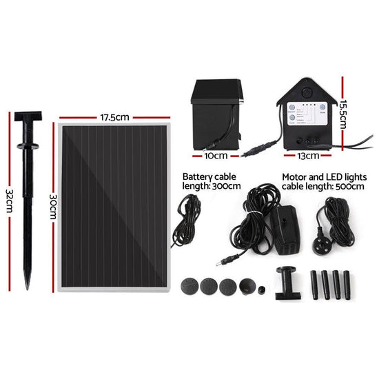 Gardeon Solar Pond Pump Submersible Water Fountain with Battery Kit LED Lights 4FT