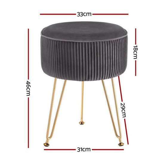 Artiss Ottoman Foot Stool Velvet Stripe Round Grey