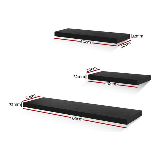 Artiss Floating Wall Shelf Set of 3 Black