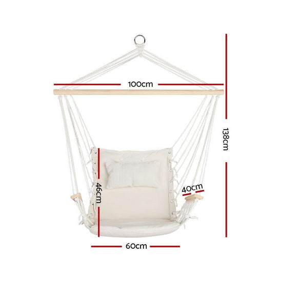 Gardeon Hammock Chair Hanging with Armrest Camping Hammocks Cream