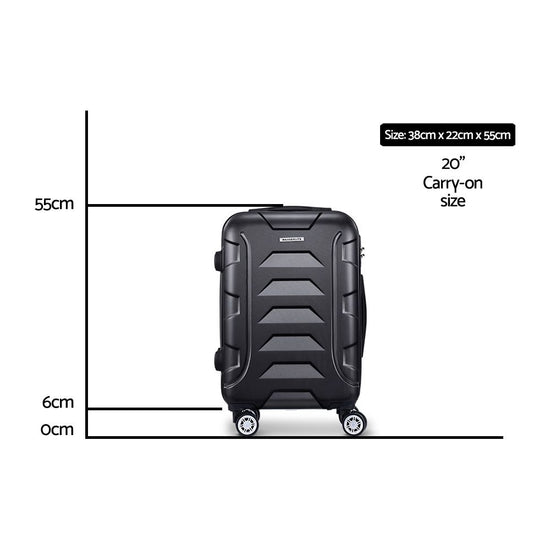 Wanderlite 20" 55cm Luggage Trolley Travel Suitcase Set TSA Hard Case Lightweight Strap