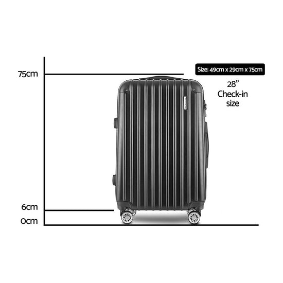 Wanderlite 28" 75cm Luggage Trolley Travel Set Suitcase Carry On Hard Case TSA Lock Lightweight Black