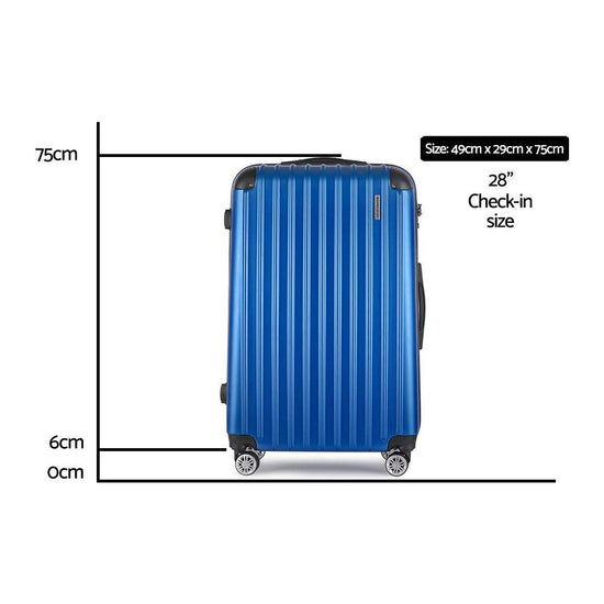 Wanderlite 28" 75cm Luggage Trolley Travel Suitcase Set Carry On Hard Case TSA Lock Lightweight Blue