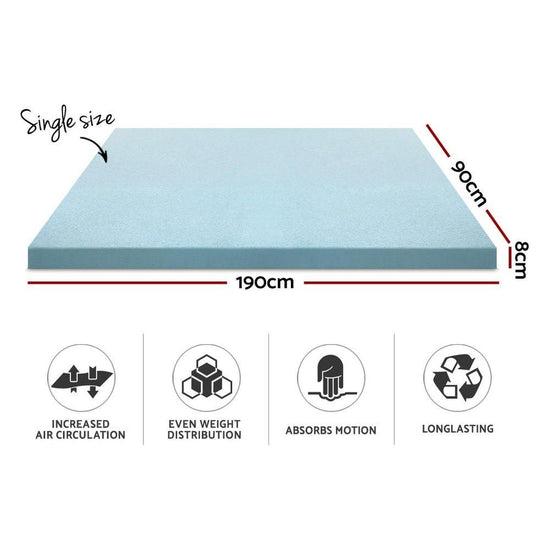 Giselle Bedding Memory Foam Mattress Topper Cool Gel 8cm Single