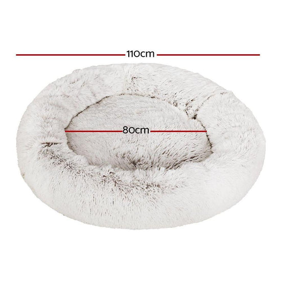 i.Pet Pet Bed Dog Cat 110cm Calming Extra Large Soft Plush White Brown