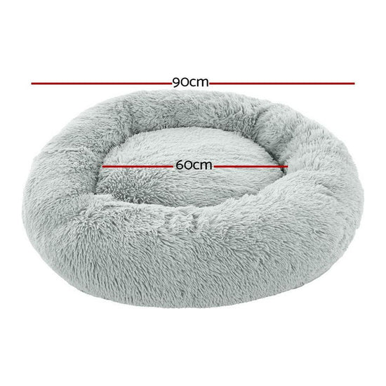 i.Pet Pet Bed Dog Cat 90cm Large Calming Soft Plush Light Grey