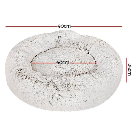 i.Pet Pet Bed Dog Cat 90cm Large Calming Soft Plush White Brown