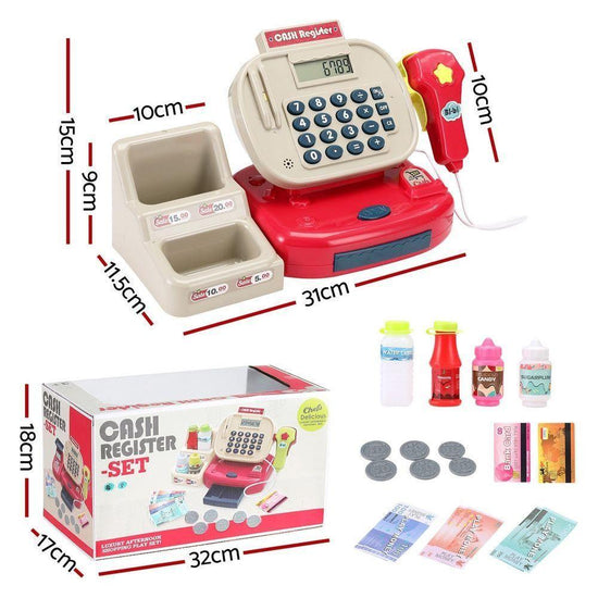 Keezi Kids Cash Register Calculator Pretend Play Shops Money Checkout Toys Set