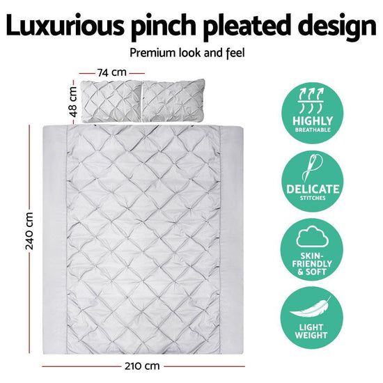 Giselle Bedding Quilt Cover Set Diamond Pinch Grey King