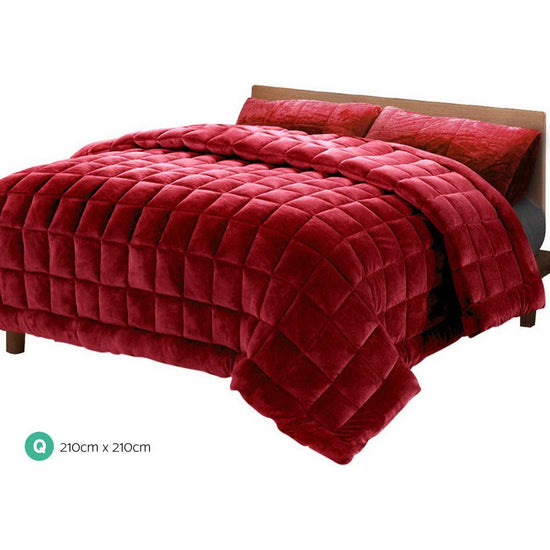 Giselle Bedding Faux Mink Quilt Burgundy Queen