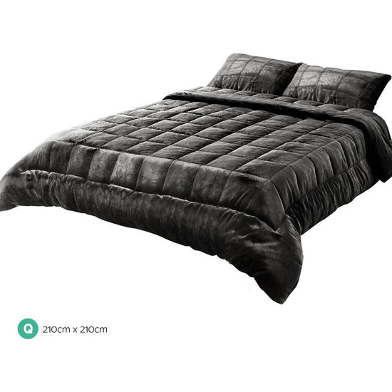 Giselle Bedding Faux Mink Quilt Charcoal Queen