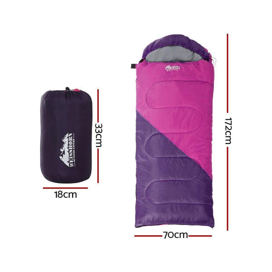 Weisshorn Sleeping Bag Kids Single 172cm Thermal Camping Hiking Pink