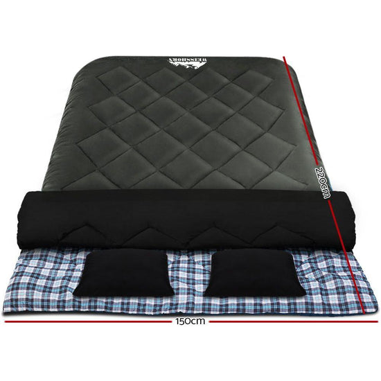 Weisshorn Sleeping Bag Double Pillow Thermal Camping Hiking Tent Grey -10°C