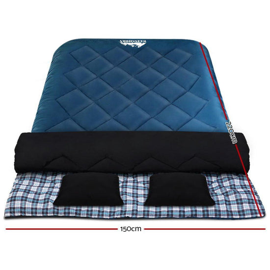 Weisshorn Sleeping Bag Double Pillow Thermal Camping Hiking Tent Blue -10°C