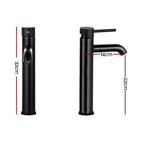 Cefito Bathroom Basin Mixer Tap Round Tall Faucet Vanity Laundry Black