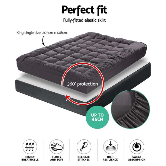 Giselle Bedding Mattress Topper Pillowtop Bamboo Charcoal King Single