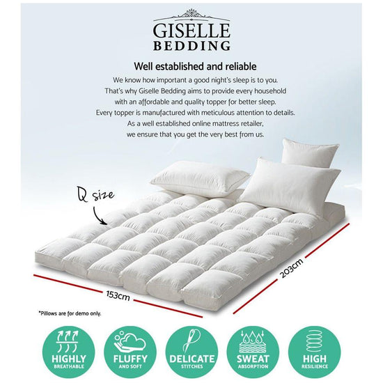 Giselle Queen Mattress Topper Pillowtop 1000GSM Microfibre Filling Protector