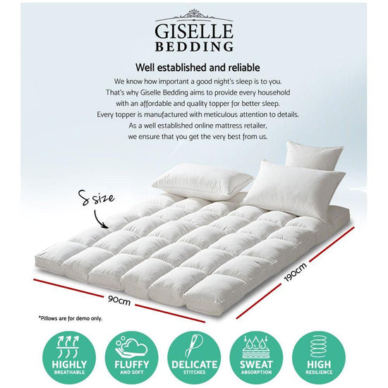 Giselle Bedding Mattress Topper Pillowtop Protector Pad Single