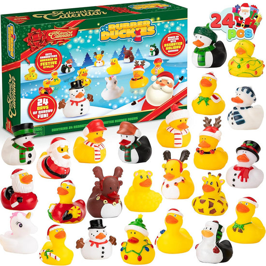 2025 Advent Calendar Christmas Ducks - 24pcs Rubber Duck Advent Calendar 24 Days of Christmas Countdown Toys for Christmas Gifts Party Favors Kids Toddlers Random Duck Gift Box