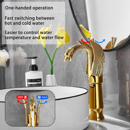 Swan-Shaped Single-Handle Single-Hole Vessel Faucet – Deck-Mounted Bathroom Sink Faucet, Tall Model, Elegant Vanity Faucet - Silver - Size 33cm