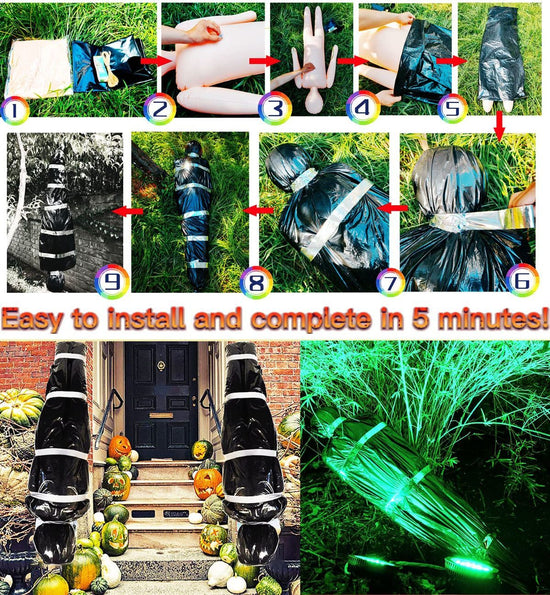 Halloween Decorations Corpse Dead Victim Props 60 inch Hanging Dead Body Decorations Scary Fake Corpse in Bag Indoor Outdoor Halloween Props Creepy Decor Haunted House Hanging Decorations (Black)