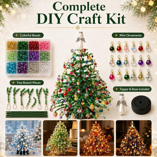 New DIY Beaded Christmas Tree Kit, Handmade Mini Desk Xmas Bead Art, 3D Crystal Bead Christmas Tree Making Kit, Colorful Beads&Wire,Holiday Tabletop Decoration - Spring - Size 20.5*12*3cm