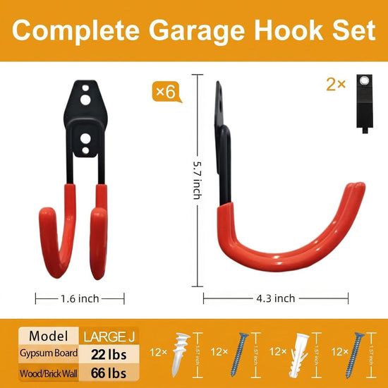 Garage Hooks, 6 Pack Large Round Wall Hooks for Hanging Heavy Duty Ladders, Bikes, Tools Ideal for Garage, Garden, Basement Utility Room Storage (Orange)