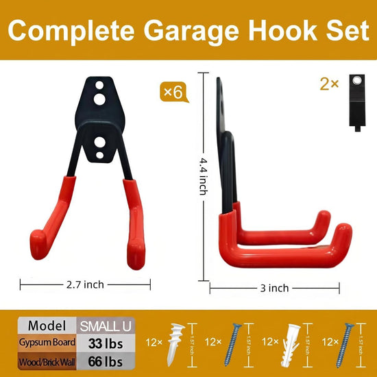 6-Pack Small Square Heavy Duty Garage Hooks, Ideal for Hanging Ladders, Bikes, Tools, Garage, Garden, Basement, Shed, Utility Room Storage (Orange)