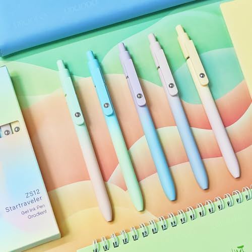 Gel Pens, 5 Pcs Black Ink Pens for Women, 0.7mm Medium Point Smooth Writing Pens with Silicone Grip, High-End Series Metal Clip Retractable Pens for Journaling Note Taking (5 Pcs Pastel)