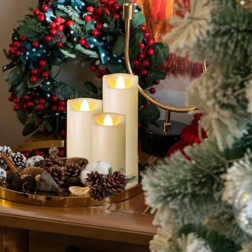 Battery Operated Candles with Timer in Waterproof Flameless Led Pillar Candles, Small, Slim Electric Fake Lights for Wedding Halloween Christmas Table Centerpieces - Yellow - Size 3Pack