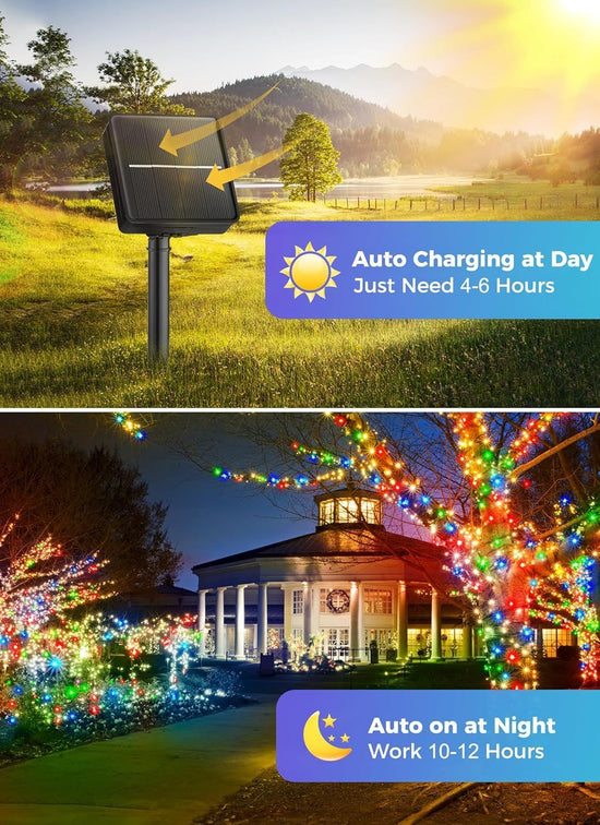 Solar String Lights Outdoor Waterproof, LED Outdoor Light | Solar Fairy Lights with 8 Lighting Modes, IP65 Waterproof Solar Christmas Halloween Lights for Outdoor Outside Tree Patio - Multi-color - Size 22ft 30-LED String Light
