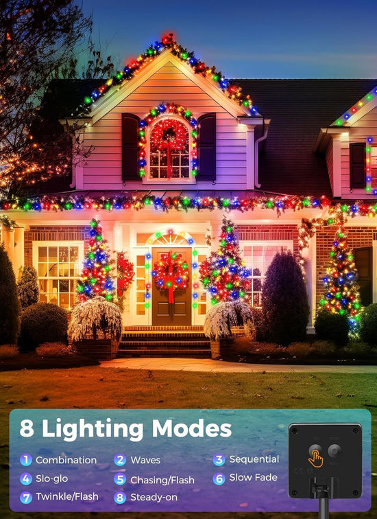 Solar String Lights Outdoor, 2 Pack LED Solar Outdoor Lights | Solar Fairy Lights with 8 Lighting Modes, Waterproof Solar Christmas Halloween Lights for Outside Tree Garden Balcony Gazebo Party - Multi-color - Size 22ft 30-LED String Light