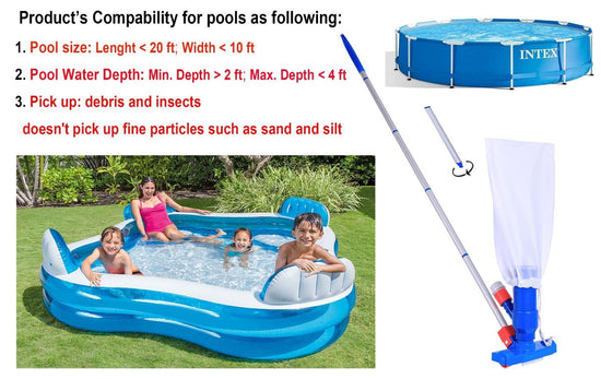 Jet Vacuum W/ 6 Section Poles of 57" for Frame Aboveground/Inflatable Pool Spa, No Electric Power Needed, Use Garden Hose Water Pressure to Vacuum