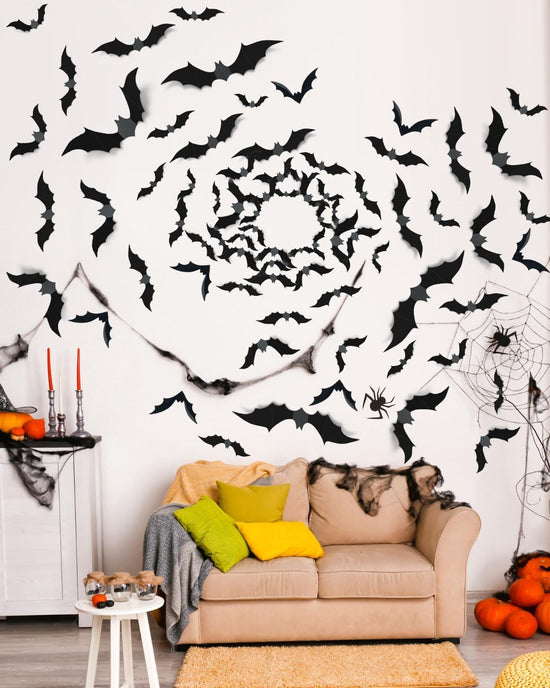 120 Pcs 3D Halloween Decorations Bats Decor,4 Sizes Bats Wall Decor Indoor | Scary Bat Stickers, Halloween Decorations for Bedroom Bathroom, Door Wall Party Decorations