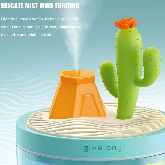 Mini Portable Desktop Humidifiers for Bedroom,Small Humidifier with Cactus Landscape,Quiet,Cool Mist, Auto Off,7 Colors Night Light,320ml Air Humidifier Home Office Travel (GREEN)