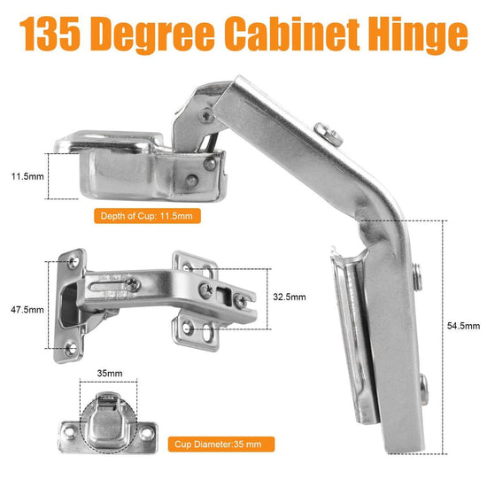 165° & 135° Soft Close Cabinet Hinges for Lazy Susan Bifold Doors, Concealed European Hinges, Full Overlay, Adjustable Hinge, 2 x 165° + 2 x 135° Hinges for Pie Cut Corner Cabinets