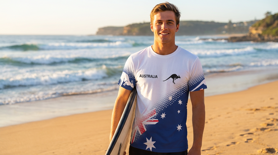 Australian Flag Kangaroo Print Unisex O-Neck Short Sleeve T-Shirt Summer Breathable Cotton Blend Streetwear Top(L)| Other styles Available in Store