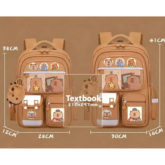 Cute Capybara Backpack with Chic Case and More Pins Ita Bag Cartoon Laptop Travel Utility Funny Going Out Casual Bag(Khaki)