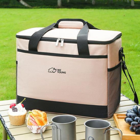 Beige Insulated Picnic Cooler Bag: Portable Waterproof Ice Bag for Outdoor Camping, Picnics & Home Use(17L)