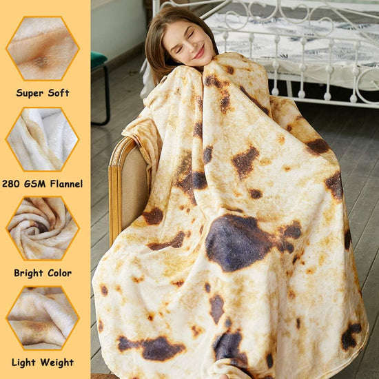 Burritos Tortilla Throw Blanket (Brown), Novelty Funny Round Blanket for Kids & Adults, Soft Flannel Tortilla Wrap Blanket(36",Baby)