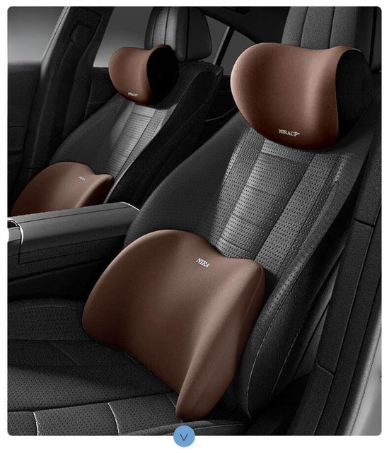 Christmas gift Car Headrest & Lumbar Support Set, Ergonomic Plush Cushion for Driver & Passenger, Comfort & Spine Protection for Long Drives(brown)