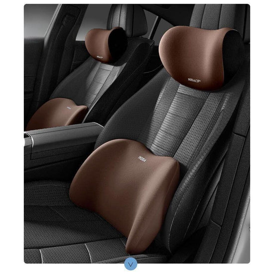 Christmas gift Car Headrest & Lumbar Support Set, Ergonomic Plush Cushion for Driver & Passenger, Comfort & Spine Protection for Long Drives(brown)