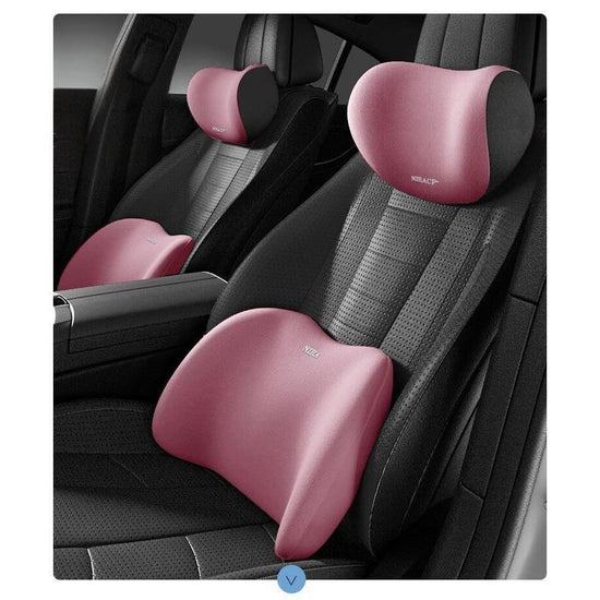Christmas gift Car Headrest & Lumbar Support Set, Ergonomic Plush Cushion for Driver & Passenger, Comfort & Spine Protection for Long Drives(pink)