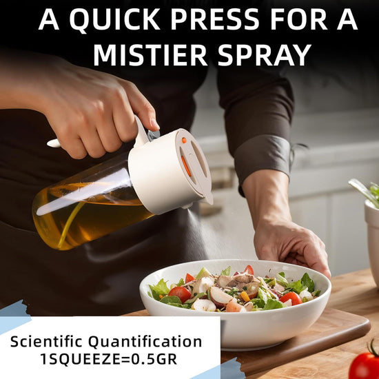 2-in-1 Oil Sprayer & Dispenser with Precision Spray, Wide-Mouth Refill, 500ml Glass Bottle for Air Fryer, Grilling, Salads (White)