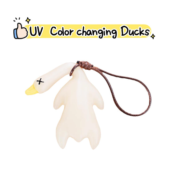UV & Temperature-Responsive Color-Changing Duck Keychain – Fun Novelty Car Mirror Hanging Ornament, Phone Strap, Bag Charm, or Gift for Teens & Adults; Transforms from White to Orange in Sunlight; Includes Cord & Clip; 5-Pack (White)