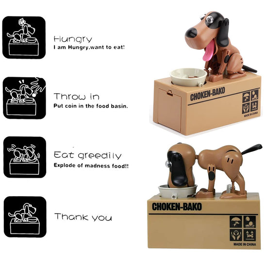 Interactive Dog Coin Bank – Automatic Electric Money Saving Piggy Bank with Moving Dog Design – Fun Kids Gift & Desk Decor (Brown)